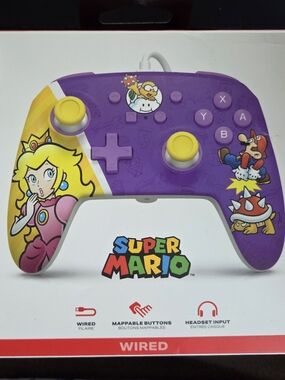 Nintendo Wired Princess Peach Purple Game Controller with Yellow Accents